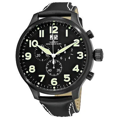 Pre-owned Zeno Men's 'super Oversized' Black Strap Quartz Chronograph Watch
