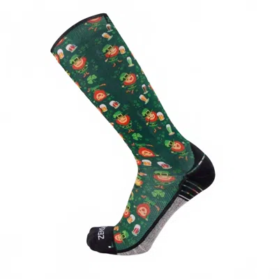 Zensah Compression Leg Sleeve Printed Socks In Happy Leprechauns/green