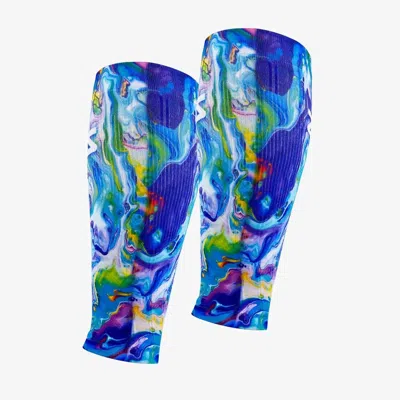Zensah Print Compression Leg Sleeves In Fluid Art/multi In Blue