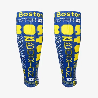 Zensah Unisex - Print Compression Leg Sleeves In Boston Blue And Yellow/white/blue/yellow
