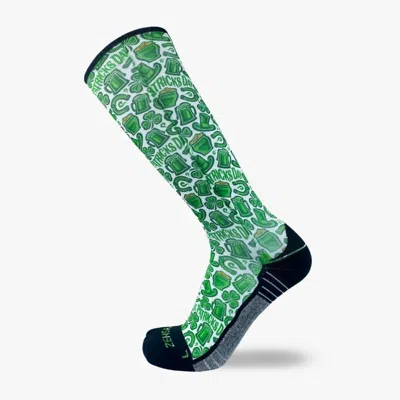 Zensah Unisex - Printed Running Sock In Clovers And Beer/white In Green
