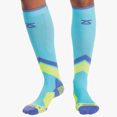 Zensah Unisex Tech And Compression Light Cushion Socks In Aqua/ Yellow /purple In Blue