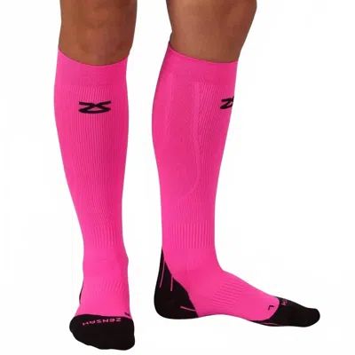 Zensah Unisex Tech And Compression Light Cushion Socks In Neon Pink