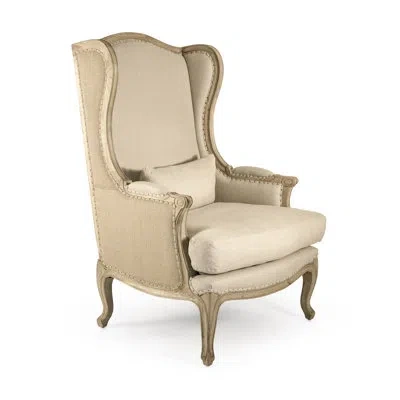 Zentique 33" Wide Linen Wingback Chair In Ivory