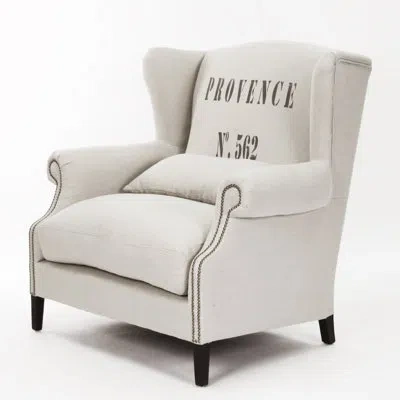 Zentique 40" Wide Linen Wingback Chair In Black;ivory