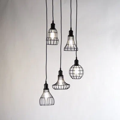 Zentique 5-light Cluster Geometric Pendant In Black;black