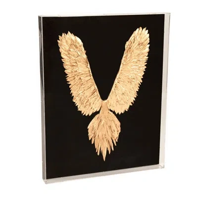 Zentique Abstract Gold Leaf Feather Bird Wall Art In Black;gold