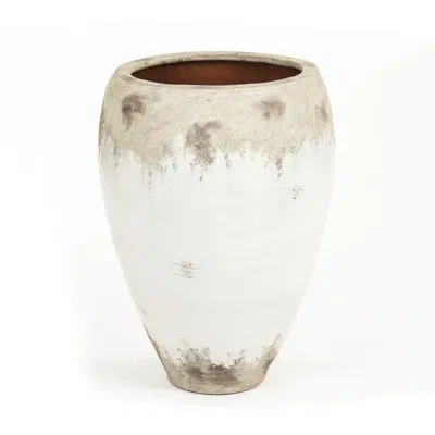 Zentique Beige/white 21.5" Terracotta Table Vase In White;beige