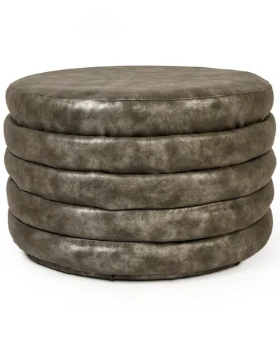 Zentique Distressed Grey Leather Ottoman In Brown