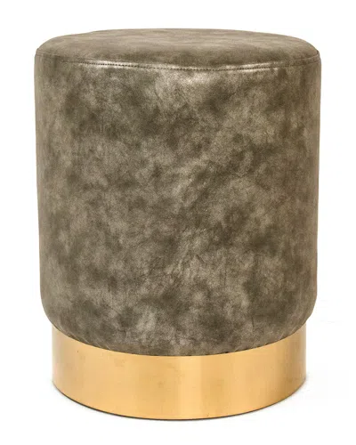 Zentique Distressed Grey Leather Stool With Gold Base In Brown