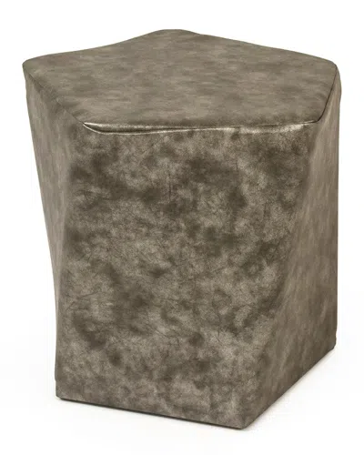 Zentique Distressed Grey Leather Twisted Pentagon Stool In Brown