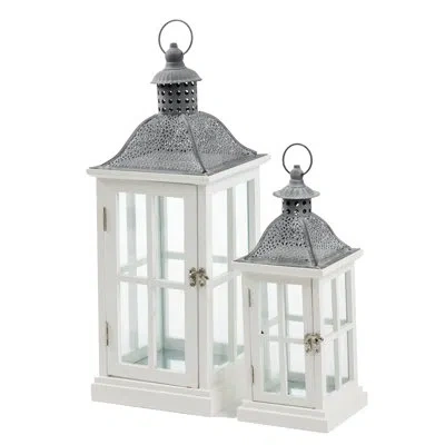 Zentique Elise White Lantern Set Candle Holder (set Of 2)