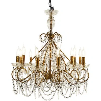 Zentique Fauna 12 - Light Candle Style Classic / Traditional Chandelier With Crystal Accents In Gold