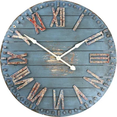 Zentique Oversized Wooden 36" Wall Clock In Light Blue;off-white