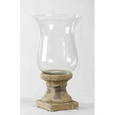 Zentique Tall Ceramic And Glass Hurricane In Clear,off-white