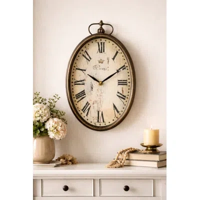 Zentique Wall Clock In Antique Brown;off White