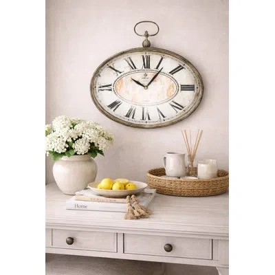 Zentique Wall Clock In Distressed Gray;off White