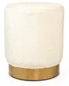 Zentique White Faux Fur Stool With Gold Base In White