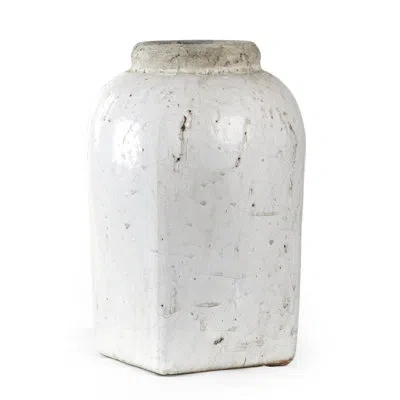 Zentique White Indoor / Outdoor Stoneware Table Vase In Brown;white;gray
