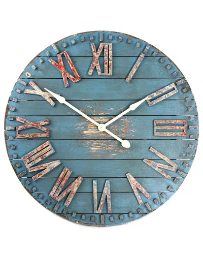 Zentique Worn Wood Oversized Clock In Blue