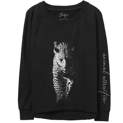 Zenzee Women's Black / White Leopard Animal Print Crewneck Sweatshirt In Black/white