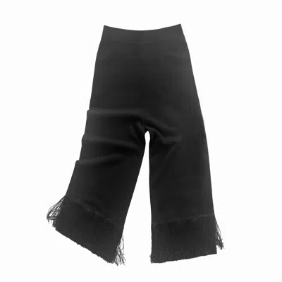 Zenzee Women's Cashmere Wide Leg Fringe Pants - Black