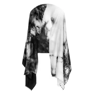 Zenzee Women's Grey / White / Black Cashmere & Wool Nature Scarf — Tree Branches In Multi
