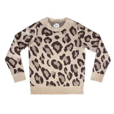 Zenzee Women's Neutrals Cashmere Wool Leopard Print Crewneck Sweater