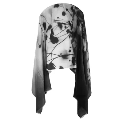 Zenzee Women's White / Black Cashmere & Wool Nature Scarf — Poppies In Multi