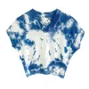Zenzee Women's White / Blue Cashmere Cropped Sweater Vest - Indigo Shibori Tie Dye In White/blue