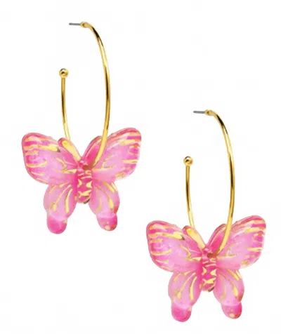 Zenzii Women's Butterfly Hoop Earrings In Hot Pink In Gold