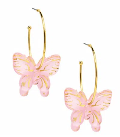 Zenzii Women's Butterfly Hoop Earrings In Pink In Gold