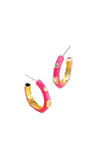 Zenzii Women's Small Enamel Crystal Earrings In Hot Pink
