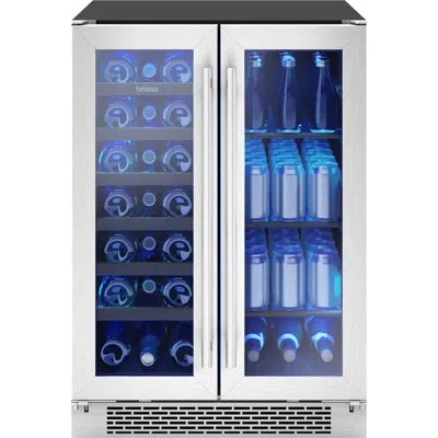 Zephyr Brisas By  24" 21-bottle And 64-can Dual Zone Wine And Beverage Cooler In Stainless Steel