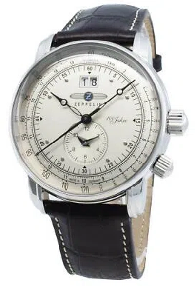 Pre-owned Zeppelin 100 Jahre Tachymeter Telemeter Scale White Dial 76401 Quartz Mens Watch