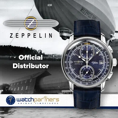 Pre-owned Zeppelin 100 Years Chronograph Quartz Watch 42mm S/steel Case Blue Dial 8670-3