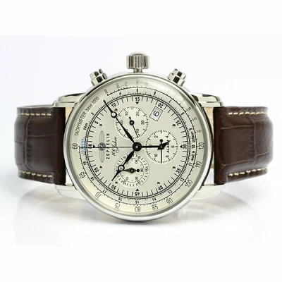 Pre-owned Zeppelin 76801 42 Mm Leather Strap Chronograph Analogue Quartz Watch