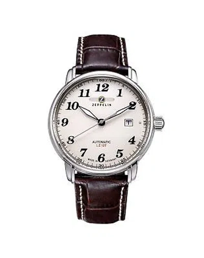 Pre-owned Zeppelin 7684-5 Mens Count Brown Leather Chronograph Watch