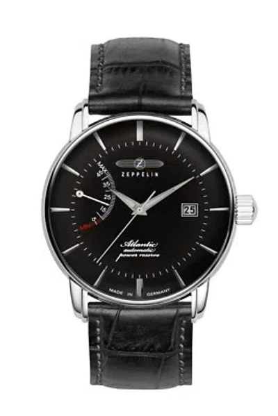 Pre-owned Zeppelin Atlantic Auto Watch 42mm Pwr Reserve Clear Back Black Dial 8462-2