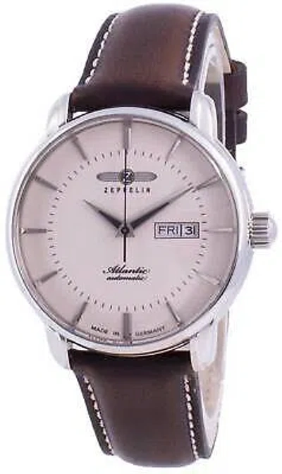 Pre-owned Zeppelin Atlantic Beige Dial Leather Strap Automatic 8466-5 84665 Men's Watch
