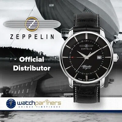 Pre-owned Zeppelin Atlantic Quartz Watch Gmt 41mm Case Date Black Dial 8442-2