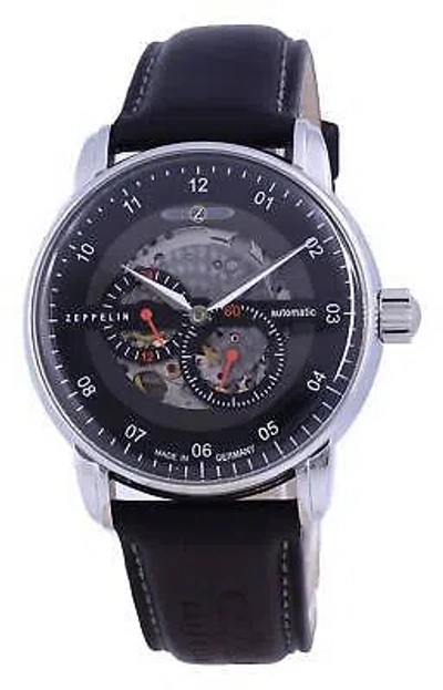 Pre-owned Zeppelin Captain's Line Skeleton Leather Automatic 8664-2 86642 Men's Watch