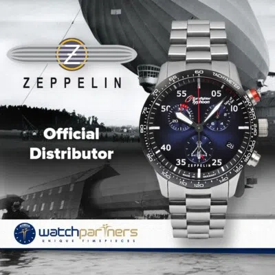 Pre-owned Zeppelin Eurofighter Chrono Watch Swiss Eta Quartz 43mm Blue Dial 7298m3_set