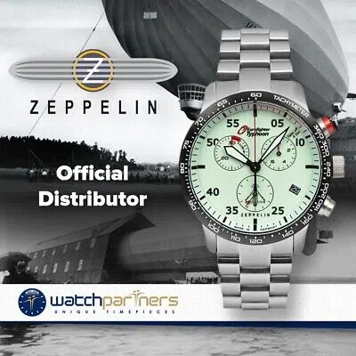 Pre-owned Zeppelin Eurofighter Chronograph Watch Swiss Eta Quartz 43mm Beige Dial 7298m5