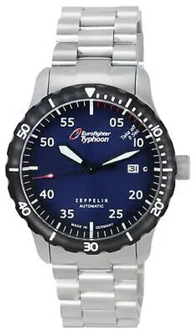 Pre-owned Zeppelin Eurofighter Typhoon Blue Dial 7268m3set 200m Mens Watch & Extra Strap