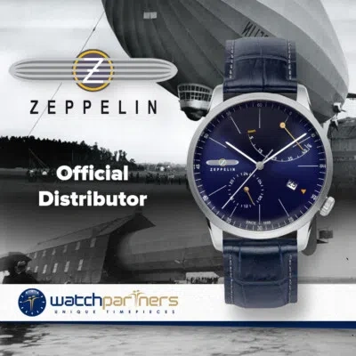 Pre-owned Zeppelin Flatline Automatic Watch Power Reserve 40mm Clear Back Blue Dial 7366-3