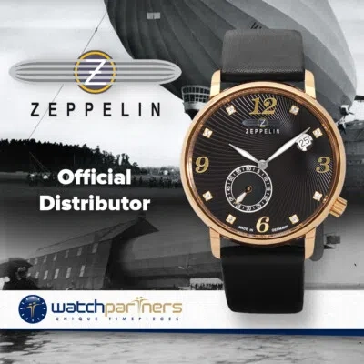 Pre-owned Zeppelin Luna Ladies Watch Swiss Quartz Swarovski R/gold Case Black Dial 7633-2