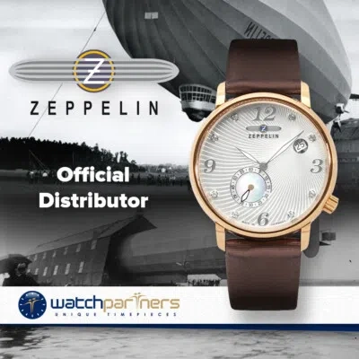 Pre-owned Zeppelin Luna Ladies Watch Swiss Quartz Swarovski R/gold Case Silver Dial 7633-5