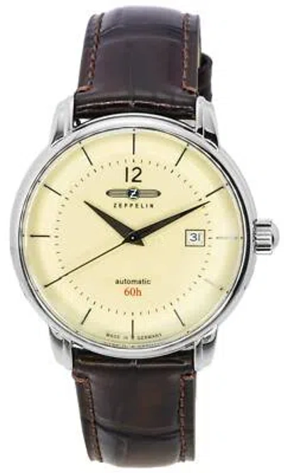 Pre-owned Zeppelin Lz 120 Bodensee Leather Strap Beige Dial Automatic 81605 50m Mens Watch