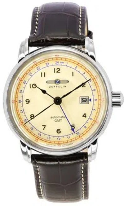 Pre-owned Zeppelin Lz 126 Los Angeles Automatic Gmt Beige Dial Leather 76685 Mens Watch